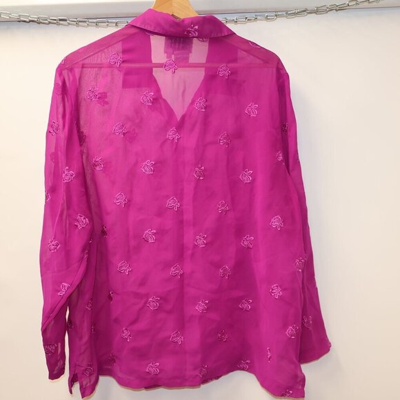 Country Wear Casuals Sheer Pink Button-Up Blouse With Embroidered Floral Pattern - Picture 8 of 10